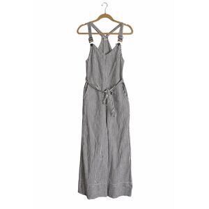 Billabong Striped Linen Blend Overall Jumpsuit Tie Waist Beach Coastal M